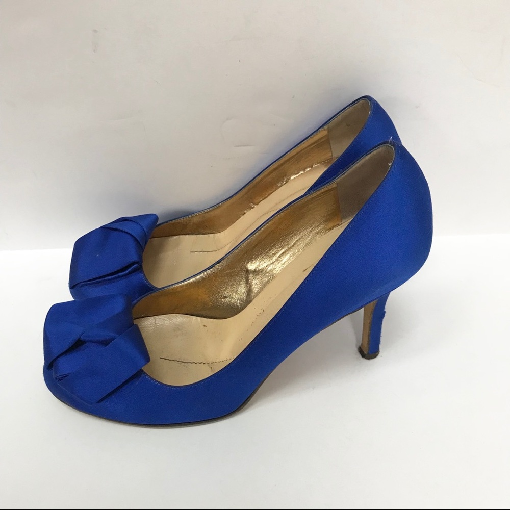KATE SPADE Royal Blue Satin Origami Bow Heels Sz 6